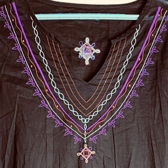 Prana Brown Boho Tunic Top Long Sleeve Embroidered Festival Hippie Style Sz M - Picture 2 of 5